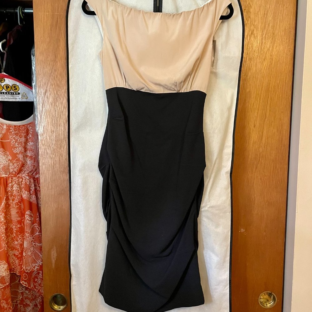 Block Color, Black and Beige, Midi Dress by Nicole Miller